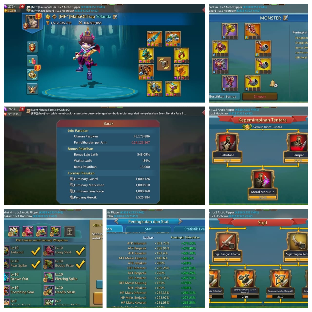 *1.5B T5 TRAPBUNGLON*
▪︎ *Buff Mix 575-570-565*
▪︎ *Buff Pertipe 600/700*
▪︎ *Buff Real Tanpa Fort*
▪︎ *Battle Slot 4 Pack 4*
▪︎ *Riset Sigil Tangan Kedua, Moral Max,Counter Max*
● *Total Trops 44M Mix*
   ▪︎ *T5 1M Pertie (3M)*
   ▪︎ *T4 3M Pertipe (9M)*
   ▪︎ *T2 10M Pertipe (30M)*
● *Hero Ches GOLD 1*
● *Hero Event GOLD 2*
● *Cangkir GOLd 1*
▪︎ *Gulungan Migrasi 10*

*Login Gmail+Facebook+IGG Link*
*(KREDIT TUKAR TAMBAH)*
======================
*Price 2.500.000 Garansi*
*MafiaShopStore.ID*