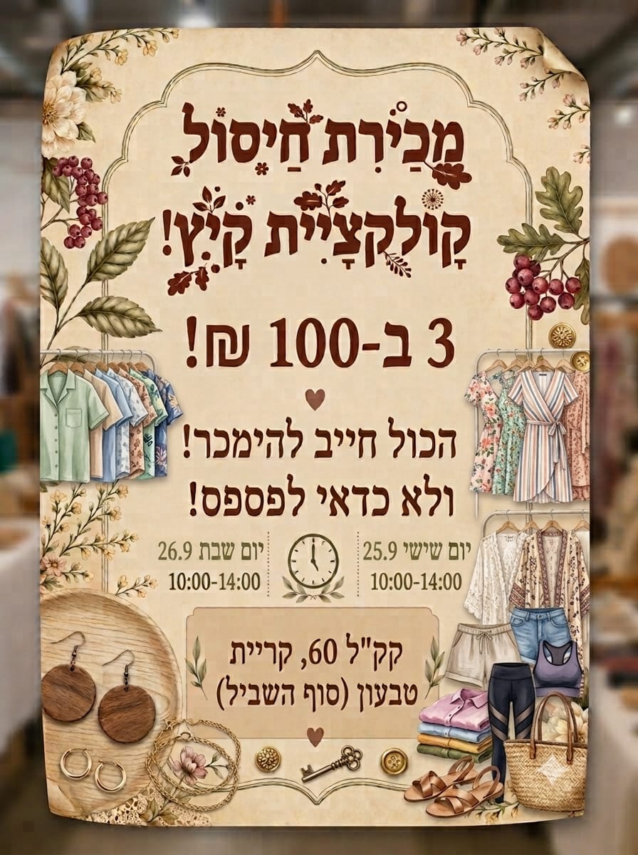 מכירת חיסול קולקציית קיץ: 3 ב-100 ₪