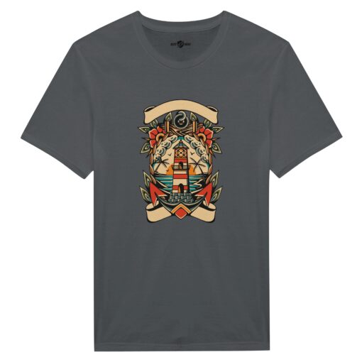 T-shirt Uomo Tattoo Old School con Faro e Mare - Klothero