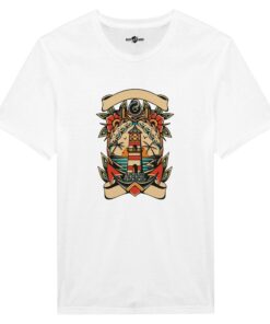 T-shirt Uomo Tattoo Old School con Faro e Mare - Klothero