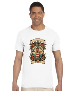 T-shirt Uomo Tattoo Old School con Faro e Mare - Klothero