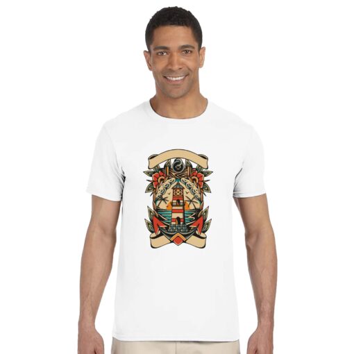 T-shirt Uomo Tattoo Old School con Faro e Mare - Klothero