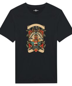 T-shirt Uomo Tattoo Old School con Faro e Mare - Klothero