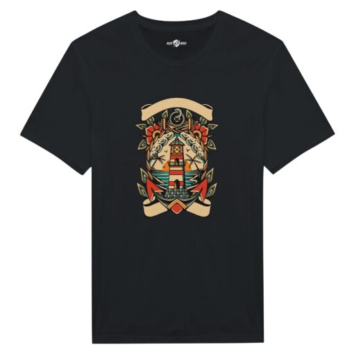 T-shirt Uomo Tattoo Old School con Faro e Mare - Klothero