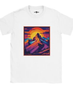 T-shirt Uomo Cotone Stampa Montagna al Tramonto - Klothero