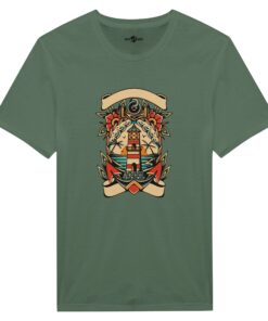 T-shirt Uomo Tattoo Old School con Faro e Mare - Klothero