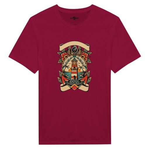 T-shirt Uomo Tattoo Old School con Faro e Mare - Klothero