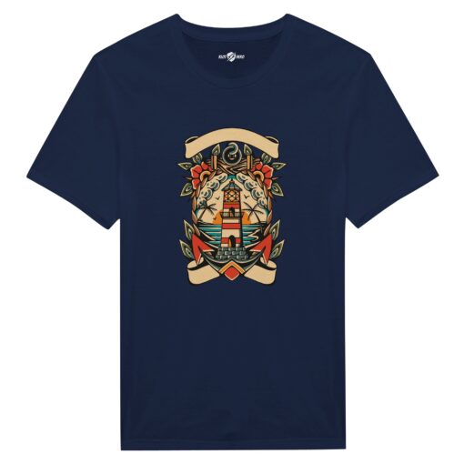 T-shirt Uomo Tattoo Old School con Faro e Mare - Klothero