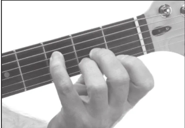 Aaug chord — a hand playing it on the guitar fretboard