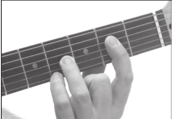 Amaj9 chord — a hand playing it on the guitar fretboard
