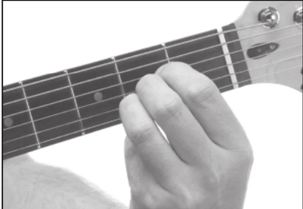 A chord — a hand playing it on the guitar fretboard