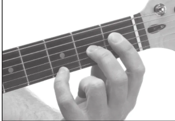 Am7♭5 chord — a hand playing it on the guitar fretboard