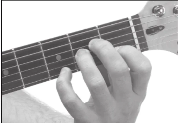 Am7 chord — a hand playing it on the guitar fretboard