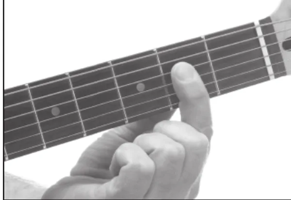 A5 chord — a hand playing it on the guitar fretboard