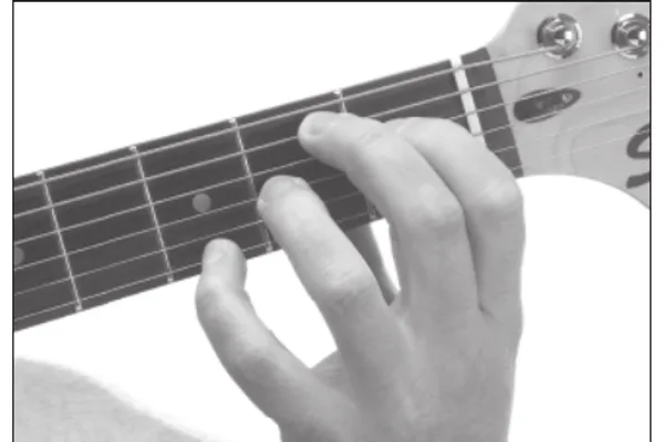 B+7 chord — a hand playing it on the guitar fretboard