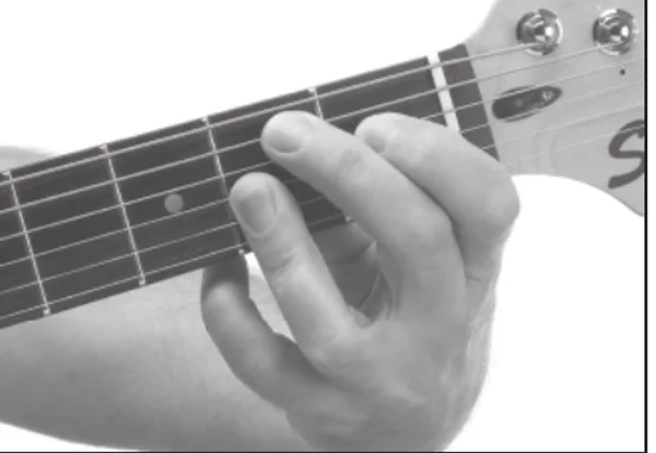 B9 chord — a hand playing it on the guitar fretboard