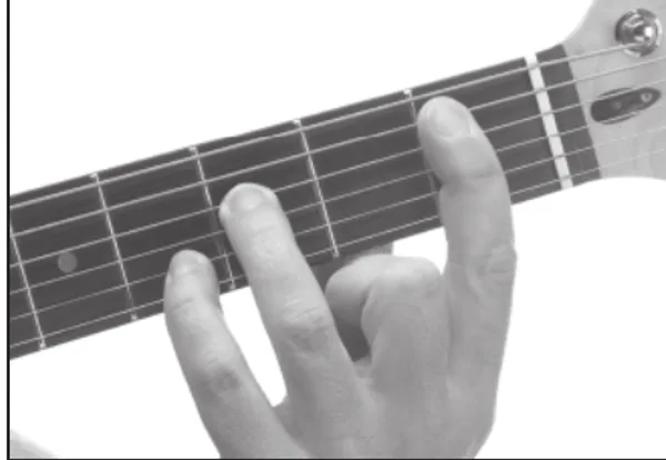 B♭7sus4 chord — a hand playing it on the guitar fretboard