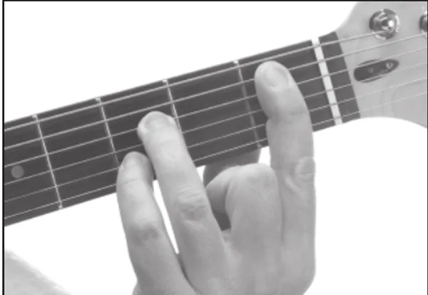 B♭7 chord — a hand playing it on the guitar fretboard