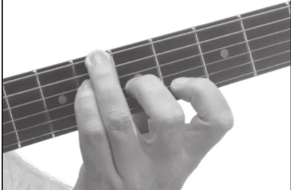 B♭9sus4 chord — a hand playing it on the guitar fretboard