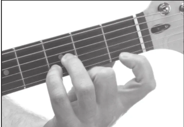 B♭ chord — a hand playing it on the guitar fretboard
