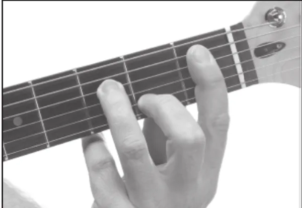 B♭m7 chord — a hand playing it on the guitar fretboard