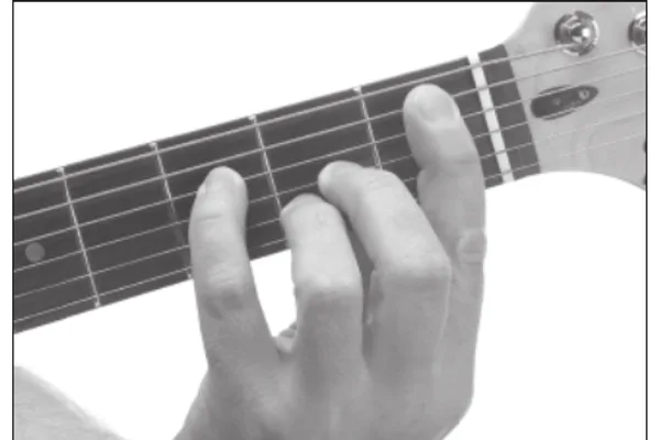 B♭m(maj7) chord — a hand playing it on the guitar fretboard