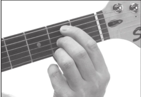 Bm7 chord — a hand playing it on the guitar fretboard