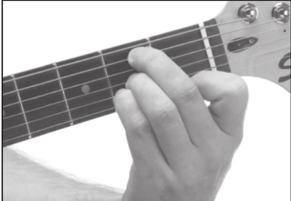 Bm9♭5 chord — a hand playing it on the guitar fretboard