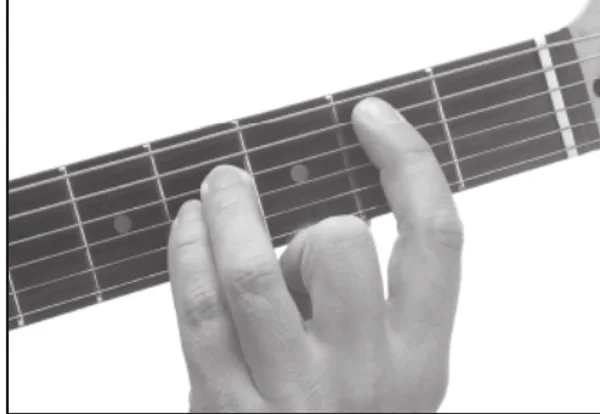 B5 chord — a hand playing it on the guitar fretboard