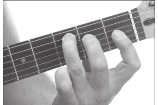 Caug chord — a hand playing it on the guitar fretboard