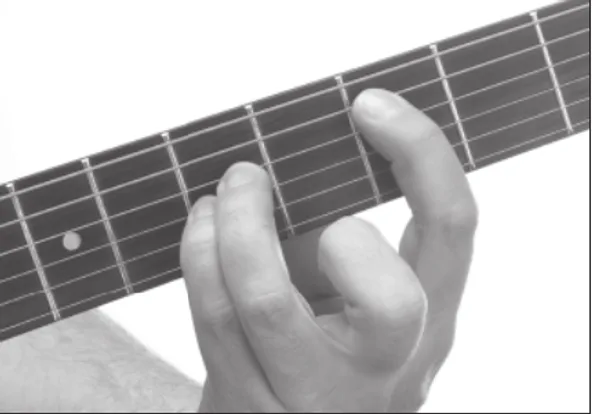 C5 chord — a hand playing it on the guitar fretboard