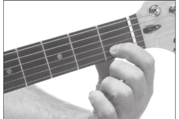 D9sus4 chord — a hand playing it on the guitar fretboard