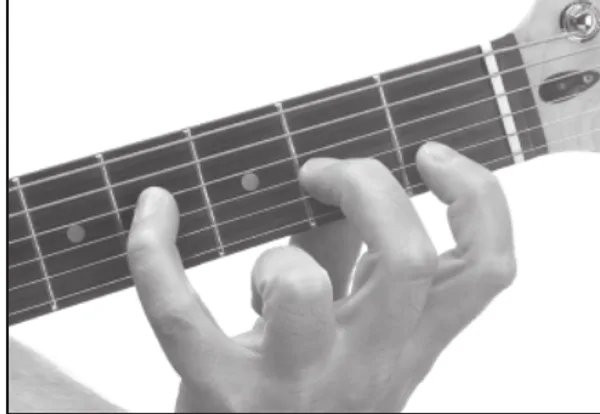 D9 chord — a hand playing it on the guitar fretboard