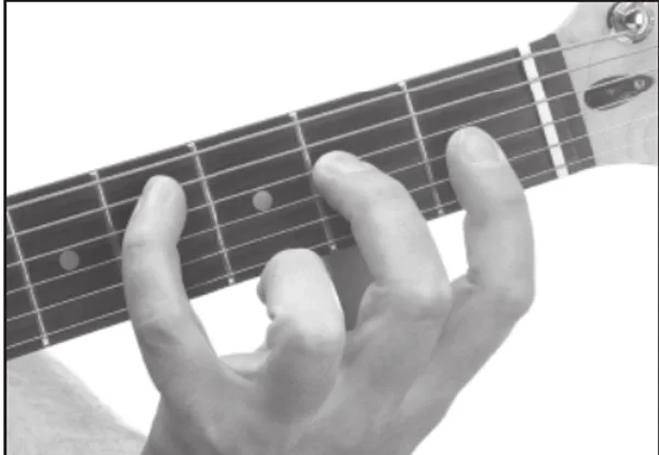 D♭m(maj7) chord — a hand playing it on the guitar fretboard