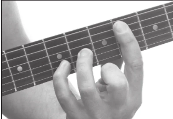 D♭sus4 chord — a hand playing it on the guitar fretboard