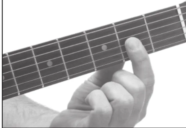 Dmaj7 chord — a hand playing it on the guitar fretboard