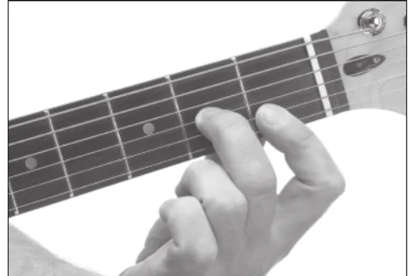 Dm7 chord — a hand playing it on the guitar fretboard