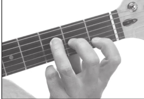 Dm9 chord — a hand playing it on the guitar fretboard