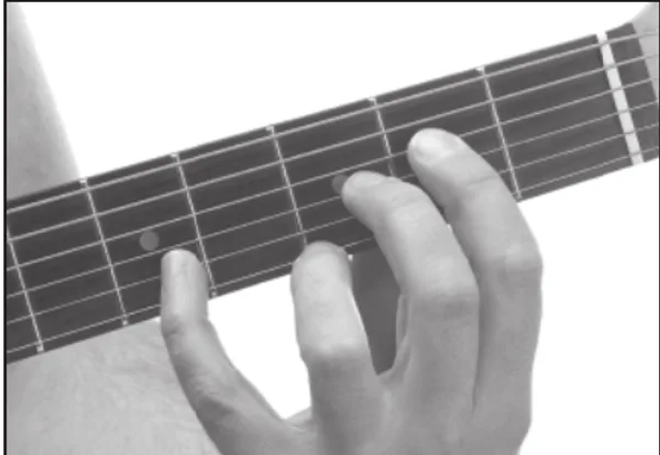 Edim chord — a hand playing it on the guitar fretboard