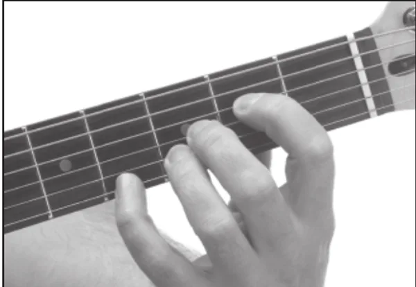 E7♭5 chord — a hand playing it on the guitar fretboard