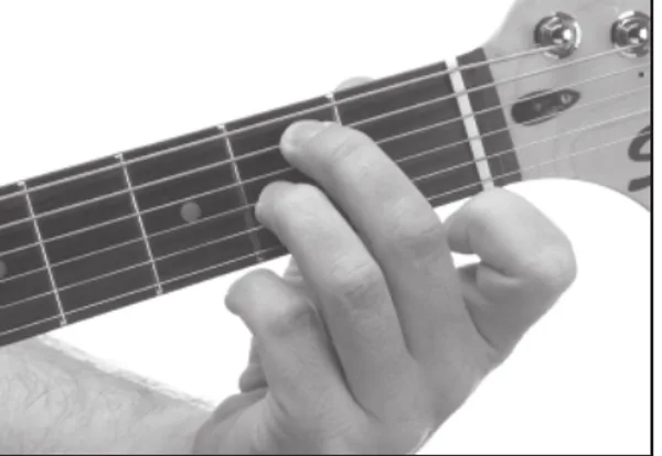 E7sus4 chord — a hand playing it on the guitar fretboard