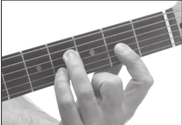 E♭dim chord — a hand playing it on the guitar fretboard