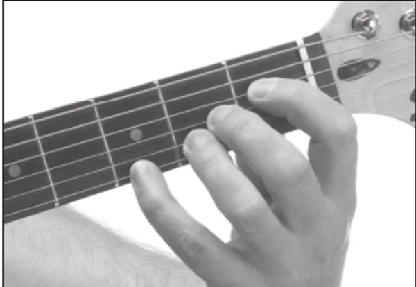 E♭7♭5 chord — a hand playing it on the guitar fretboard