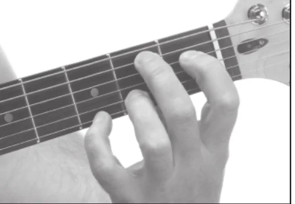 E♭+7 chord — a hand playing it on the guitar fretboard