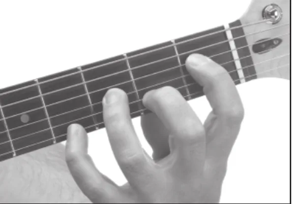 E♭7sus4 chord — a hand playing it on the guitar fretboard