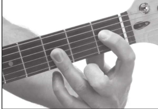 E♭maj7 chord — a hand playing it on the guitar fretboard