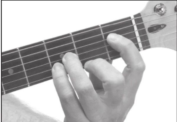 E♭m(maj7) chord — a hand playing it on the guitar fretboard