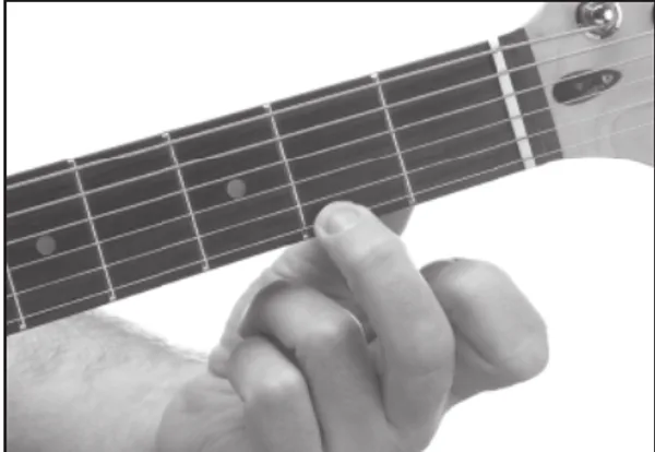 Em11 chord — a hand playing it on the guitar fretboard