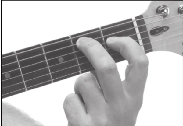 Em(maj7) chord — a hand playing it on the guitar fretboard