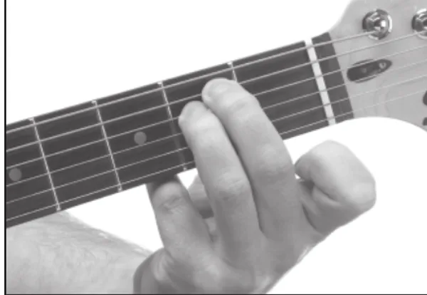 Em chord — a hand playing it on the guitar fretboard